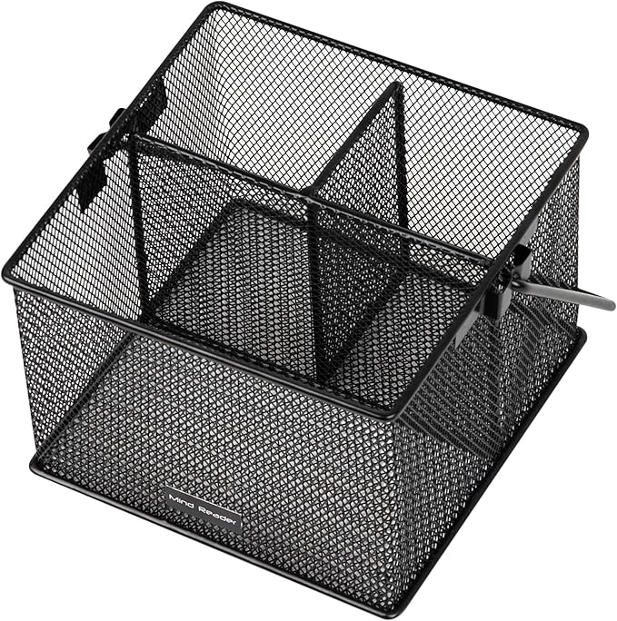 Mind Reader Utensil Holder, Silverware and Napkin Caddy, Outdoor Utensil Organizer, Metal Mesh, 7"L x 7"W x 5"H, Set of 2, Black