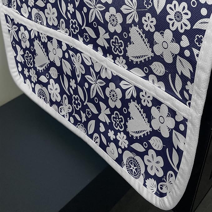Ambesonne Navy Blue Microwave Oven Cover, Multi Designed Pattern with Hearts Butterflies Leafs and Dots Image, Water Resistant Organizer with Pockets for Kitchen, 36" x 12", Dark Blue