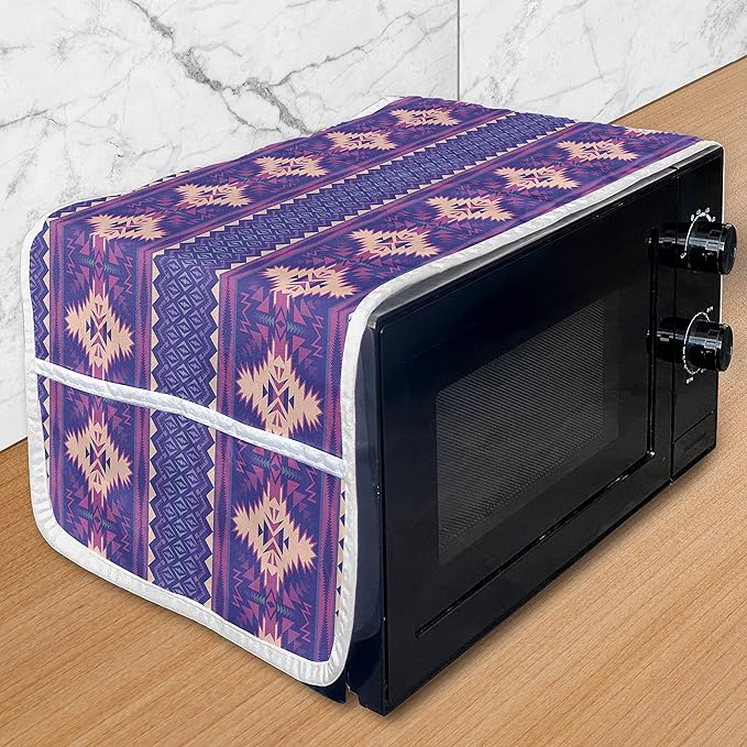 Ambesonne Aztec Microwave Oven Cover, Modern Inspire Print of Mexican Civilization in Energetic Colors, Water Resistant Organizer with Pockets for Kitchen, 36" x 12", Fuchsia Peach