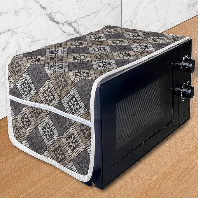 Ambesonne Abstract Microwave Oven Cover, Embellishment of Ethnic Traditional Structures, Water Resistant Organizer with Pockets for Kitchen, 36" x 12", Dimgray Grey
