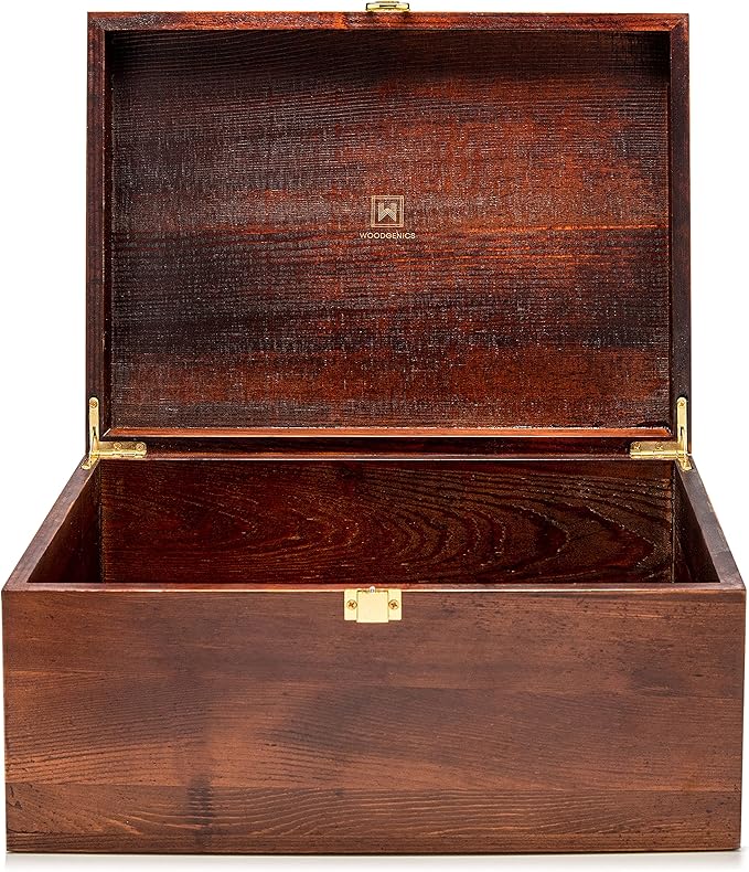 Wooden Gift Boxes - Large Memory Box For Keepsakes, Decorative Boxes With Lids, Wooden Box With Hinged Lid, Wood Boxes, Storage Box With Lid, Storage Box (Chocolate Brown)