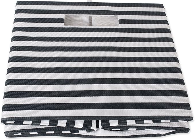 DII Collapsible Polyester Storage Cube, Pinstripe, Black, Large