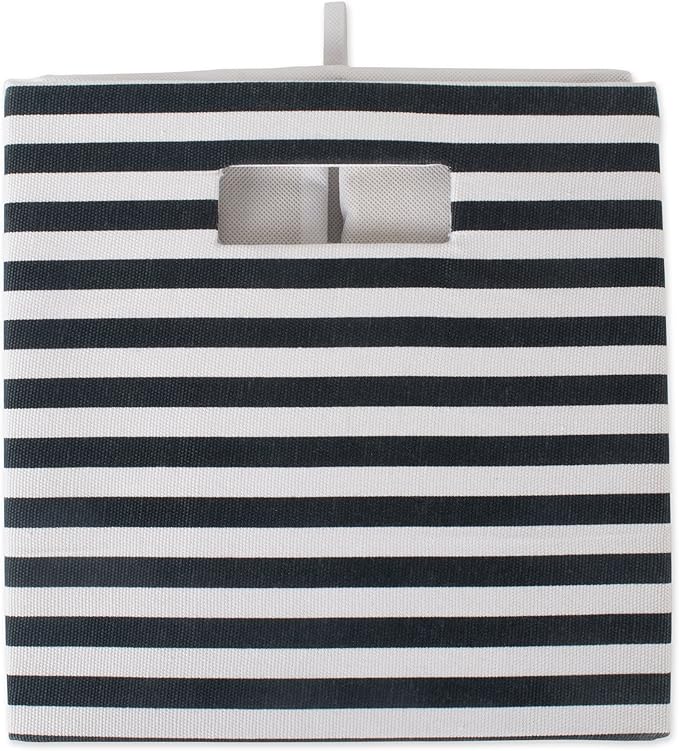 DII Collapsible Polyester Storage Cube, Pinstripe, Black, Large