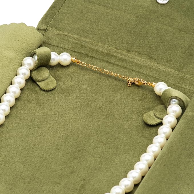 Velvet Necklace Jewelry Travel Folder Storage Display Case (Olive Green)