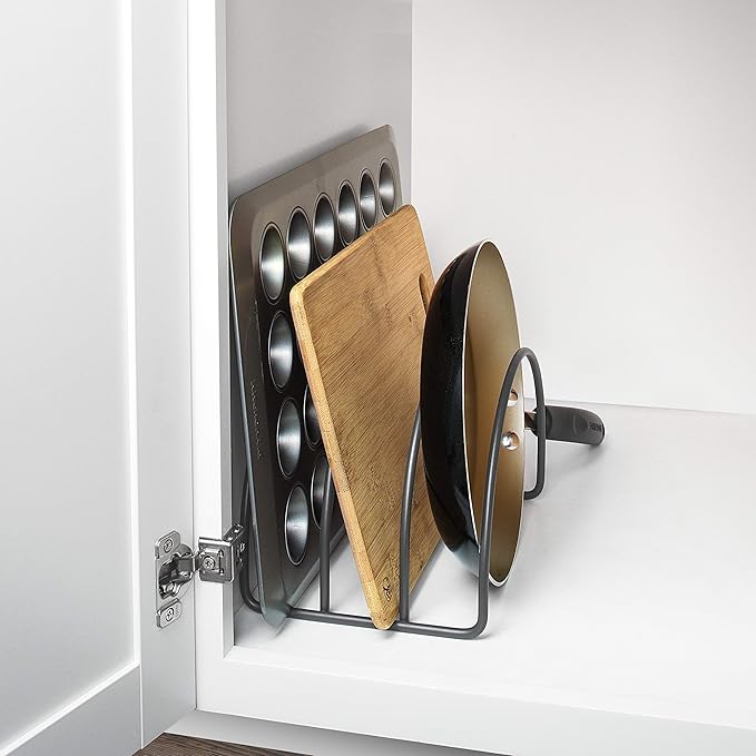 Spectrum Kitchen Cabinet Organizer for Plates and Bowls Industrial Gray Arch 3 Slot Lid Organizer for Dishes Plates Cutting Boards Cookie Sheets Trays, Cabinet Organizer Rack for Kitchen Storage
