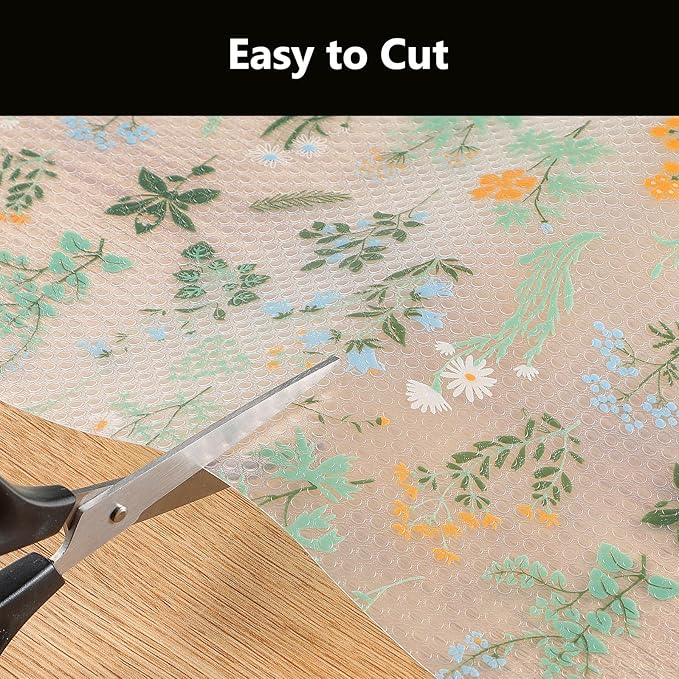 INNOLITES Shelf Liners for Kitchen Cabinets – Drawer Liner Waterproof & Oil-Proof, Non-Adhesive EVA with Floral Pattern – Durable Washable, Easy to Cut (Sage Green, 17.5" x 197")