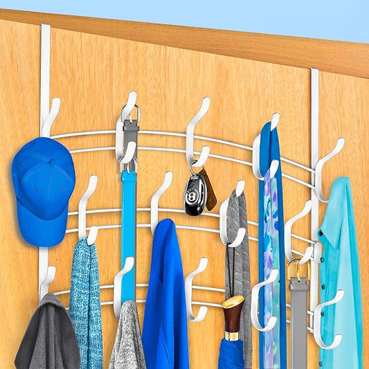 LYNK Professional® Home™ Over The Door Hooks - 28 Hook Over The Door Hanger - Over Door Coat Rack - Hanging Towels or Clothes - Bathroom, Bedroom or Laundry Room - Lifetime Ltd. Warranty – White