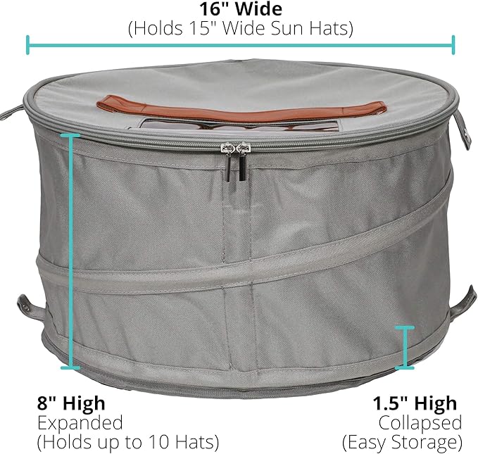 Hat Storage Box | Stuffed Animal Toy Storage | Stackable Round Pop-up Container | Travel Hat Boxes for Women & Men | Closet Organizer w Lid | Dust Cover Cowboy & Sun Beach Hats (Gray, 1 Pack)