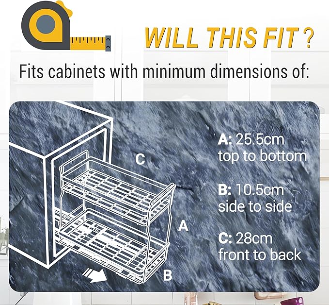 Pull Out Spice Rack Organizer for Inside Kitchen Cabinets, Heavy Duty Slide Out Seasoning Kitchen Organizer, 2 Tier Vertical Sliding Seasoning Organizer, 10.5" D x 5.1" W x 9.6" H
