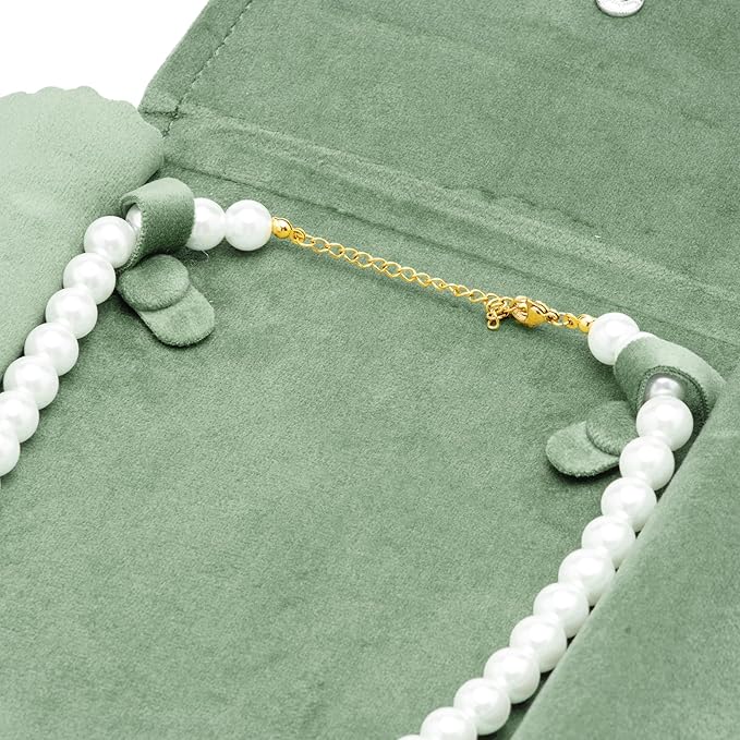 Velvet Necklace Jewelry Travel Folder Storage Display Case (Sage Green)