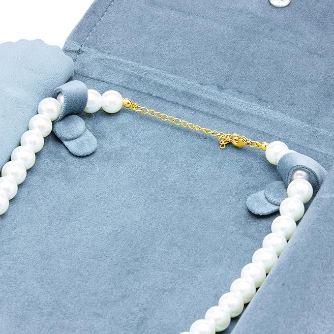 Velvet Necklace Jewelry Travel Folder Storage Display Case (Light Ocean Blue)