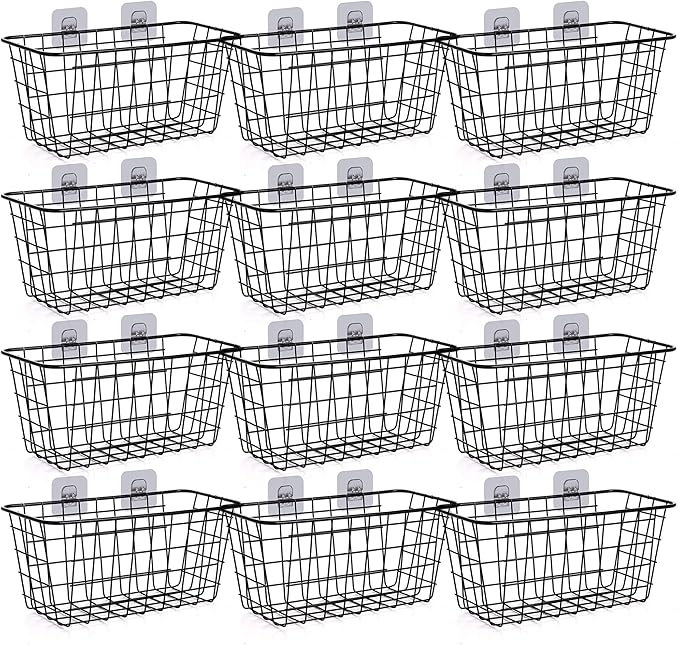 12 Pack Wire Storage Baskets Household Metal Wall-Mounted Containers Organizer Bins for Kitchen Bathroom Freezer Pantry Closet Laundry Room Cabinets Garage Shelf, Medium