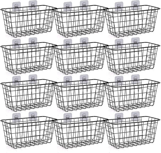 12 Pack Wire Storage Baskets Household Metal Wall-Mounted Containers Organizer Bins for Kitchen Bathroom Freezer Pantry Closet Laundry Room Cabinets Garage Shelf, Medium