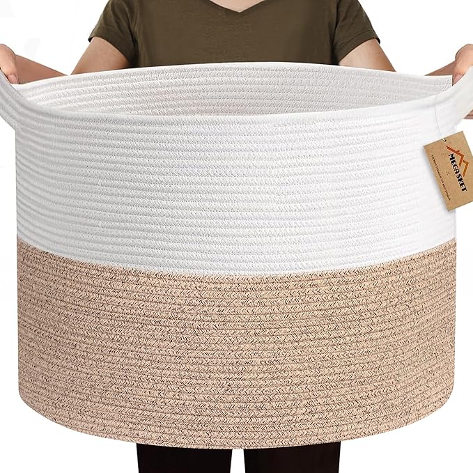 115L Super Large Blanket Basket, Oversized Organizer, Cotton Rope Woven Bin, XXXL Jumbo Basket for Blankets for Living Room, 23.6"x15.7", Brown