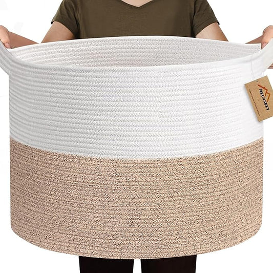 115L Super Large Blanket Basket, Oversized Organizer, Cotton Rope Woven Bin, XXXL Jumbo Basket for Blankets for Living Room, 23.6"x15.7", Brown