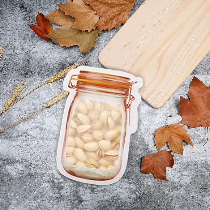 Enkrio 18Pcs Mason Jar Zipper Bags Resuable Snack Bags Portable Food Storage Snack Zipper Bags for Kitchen Travel Camping Picnic Organizer (18S)