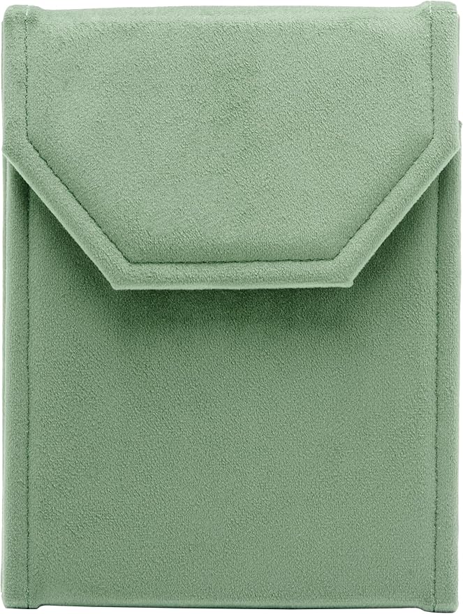Velvet Necklace Jewelry Travel Folder Storage Display Case (Sage Green)