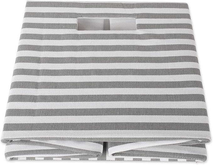 DII Collapsible Polyester Storage Cube, Pinstripe, Gray, Large