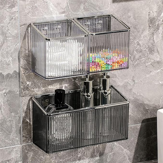 Floating Shelves Wall Bin Organizer Adhesive Wall Mounted Plastic Storage Organizer No Drilling Hanging Storage Containers Makeup Organizer Shelf for Office, Kitchen, Home