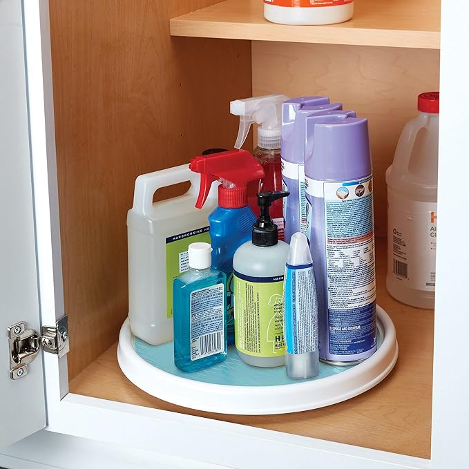 Copco 5234754 Non-Skid Pantry Cabinet Lazy Susan Turntable, 12-Inch, White/Aqua (Pack of 2)