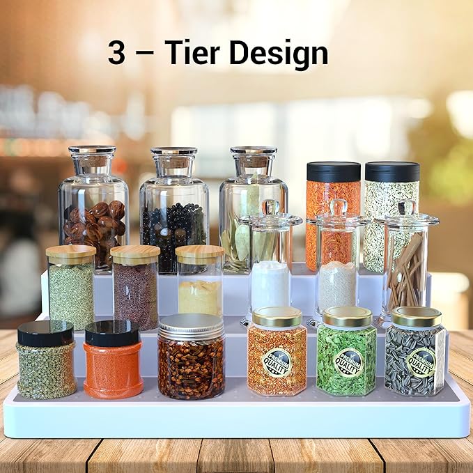 YAN & HIN 3-Tier Spice Rack Organizer for Cabinet, 3 Pack Shelf Organizer with Non-Slip Surface, Kitchen Cabinet & Pantry Storage for Spices, Cans & Bottles