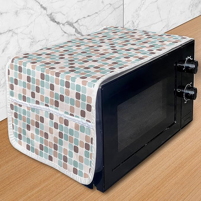 Ambesonne Abstract Microwave Oven Cover, Rounded Squares Illustration, Water Resistant Organizer with Pockets for Kitchen, 36" x 12", Teal Brown