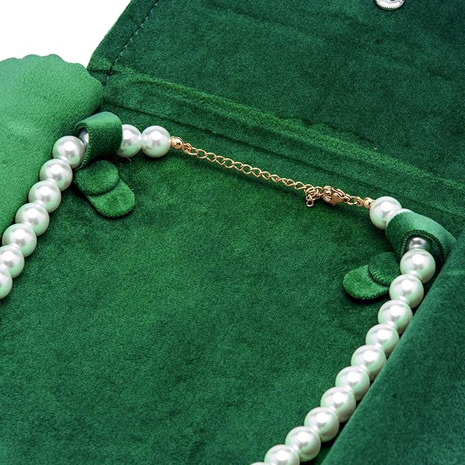 Velvet Necklace Jewelry Travel Folder Storage Display Case (Green)