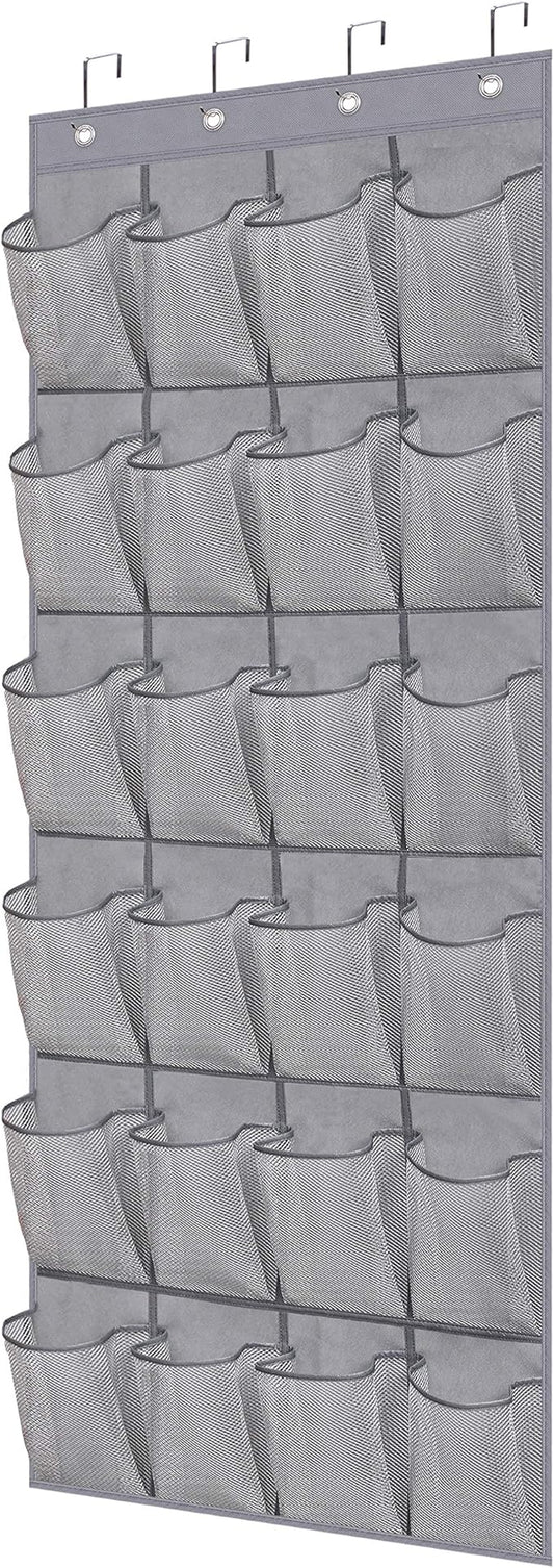MISSLO Over The Door Shoe Organizer Hanging Closet Holder Hanger Storage Bag Rack with 24 Large Mesh Pockets, Gray