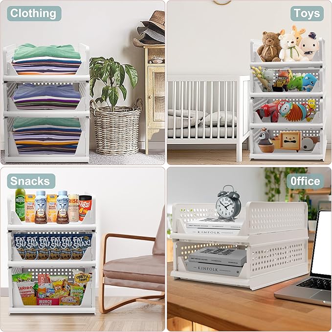 5 Pack Stackable Foldable Storage Baskets - Folding Storage Bins, Multifunctional Closet Organizers for Wardrobe, Cupboard - Space-Saving Clothes Storage Hat Organizer (White, 5L)
