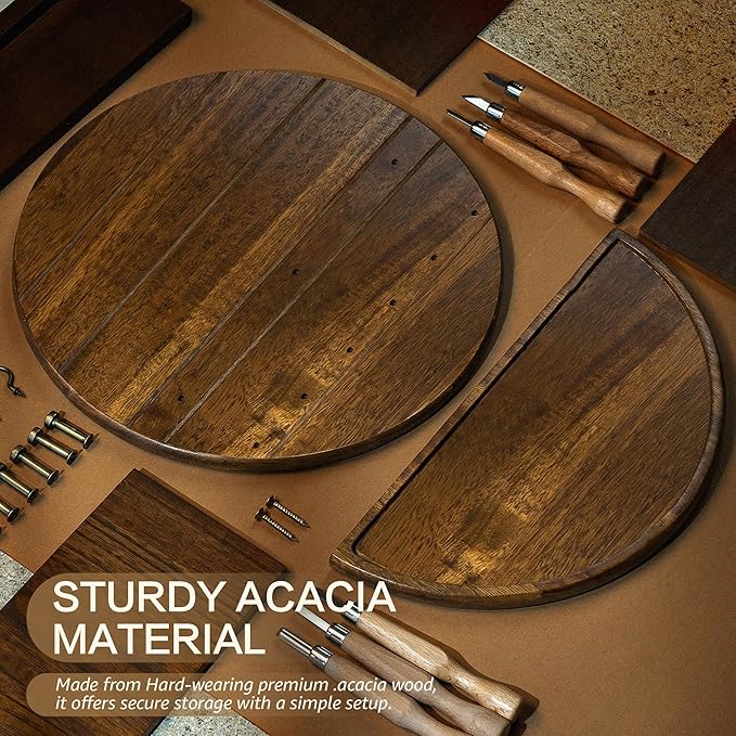 Rebee Vision Round Acacia Wood Key Holder Wall Mount for Home Decor - Decorative Key Holder for Wall with Entryway Shelf & 11 Hooks - Ideal for Living Room & Apartment Decor (Acacia Wood)