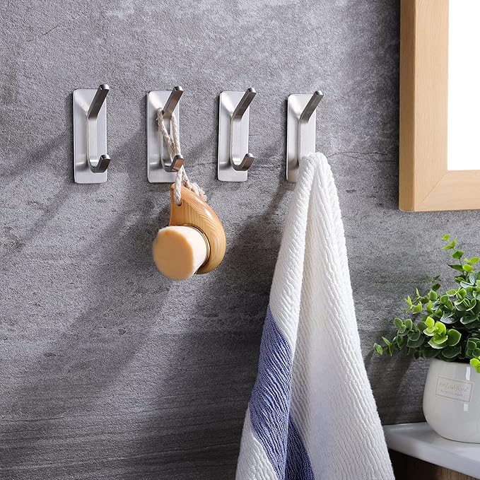 Taozun 8-Pack Adhesive Hook, Towel Hook/Coat Hook for Hanging Robe, Heavy Duty Adhesive Hooks Stick on Bathroom or Kitchen, Stainless Steel
