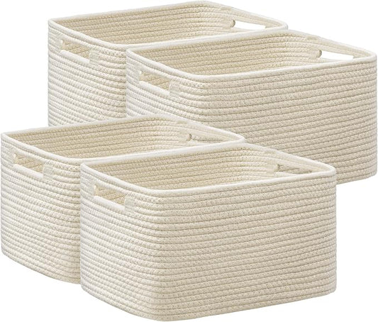 UBBCARE 4 Pack Storage Baskets for Shelves, Baskets for Organizing, Cube Shelf Storage Bin with Handles, Woven Storage Basket, 13"L x 9"W x 7.5"H, Beige