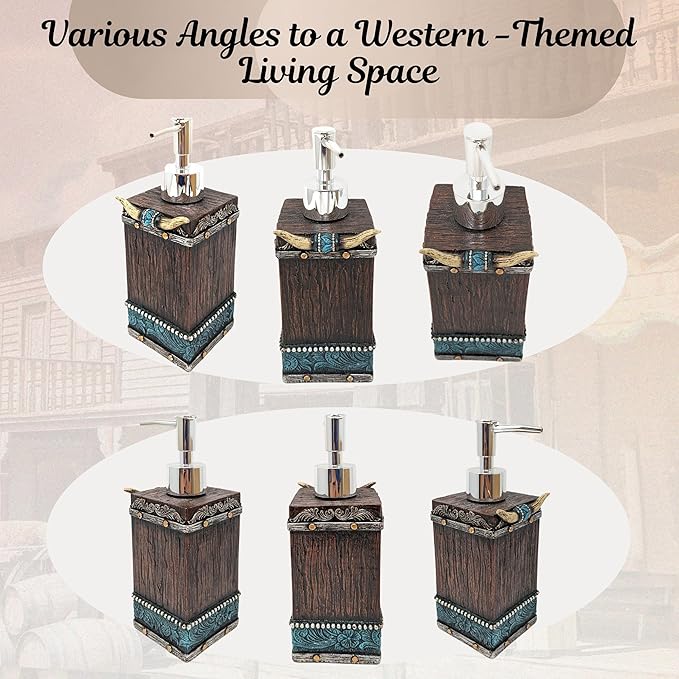 BestGiftEver Southwestern Soap Dispenser - Cowboy Bathroom Accessories - Faux Horns and Tooled Leather-Inspired Soap Pump - Native Indian Home Decor - Western Bathroom Decor Rustic Lotion Dispenser