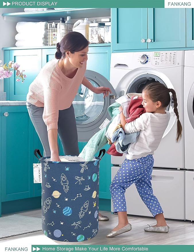FANKANG Storage Basket, Nursery Hamper Canvas Laundry Basket Foldable with Waterproof PE Coating Large Storage Baskets for Kids Boys and Girls, Office, Bedroom, Clothes,Toysï¼Colorful Space ï¼