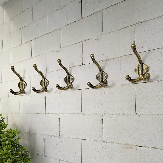 Dseap Cast Iron Wall Hooks L=5”, Heavy Duty Coat Hooks, Rustic Vintage Farmhouse Hook for Hanging Winter Coats Jackets Towels Hats Bags Plants, Antique Black& Gold, Pack of 10 (GripBold)