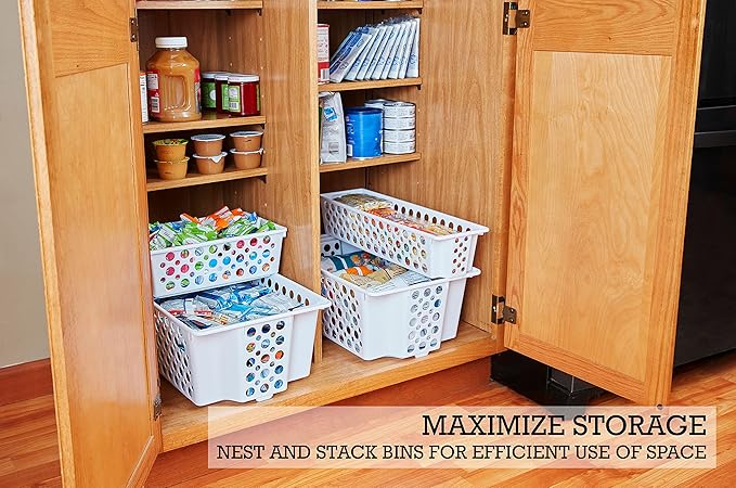 Short Slide-It Baskets, 2 Pack, Stacking and Sliding Modular Storage, Great Organizing Bins for Pantry, Closet, Bedroom, Office, and all Storage, 14” x 8.9” x 4.5”
