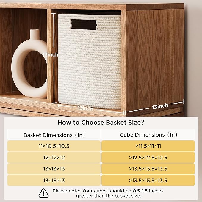 UBBCARE Set of 4 Storage Cubes-13 X 13 X 13 In, Cotton Rope Basket for Shelves, Toys, Book, Cube Storage Bin with Handles, Woven Storage Basket for Organizing, Beige