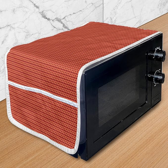 Ambesonne Modern Microwave Oven Cover, Knitting Look Design Repeating Pattern with Warm Orangish Tones Art Print, Water Resistant Organizer with Pockets for Kitchen, 36" x 12", Vermilion and Peach