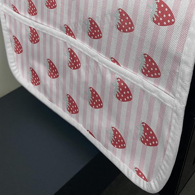 Ambesonne Strawberry Microwave Oven Cover, Girlish Pattern with Tasty Fruits on Stripes, Water Resistant Organizer with Pockets for Kitchen, 36" x 12", Pink Seafoam