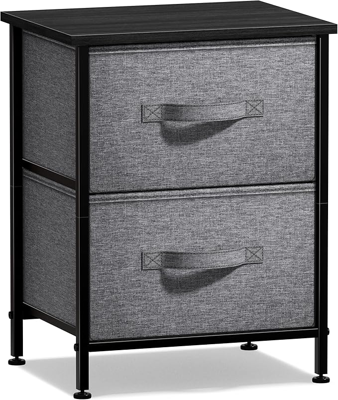 Sorbus Nightstand with 2 Drawers - Bedside Furniture End Table Night Stand with Steel Frame, Wood Top & Easy Pull Fabric Bins - Small Dresser & Chest for Home, Bedroom Accessories & Office