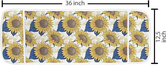 Ambesonne Sunflower Microwave Oven Cover, Graphic Harvest Themed Illustration Cartoon Design, Water Resistant Organizer with Pockets for Kitchen, 36" x 12", Yellow Blue