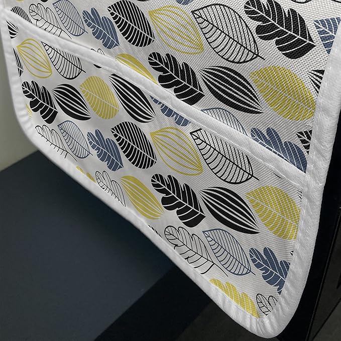 Ambesonne Autumn Microwave Oven Cover, Continuous Pattern of Abstract Leaves, Water Resistant Organizer with Pockets for Kitchen, 36" x 12", Yellow Black