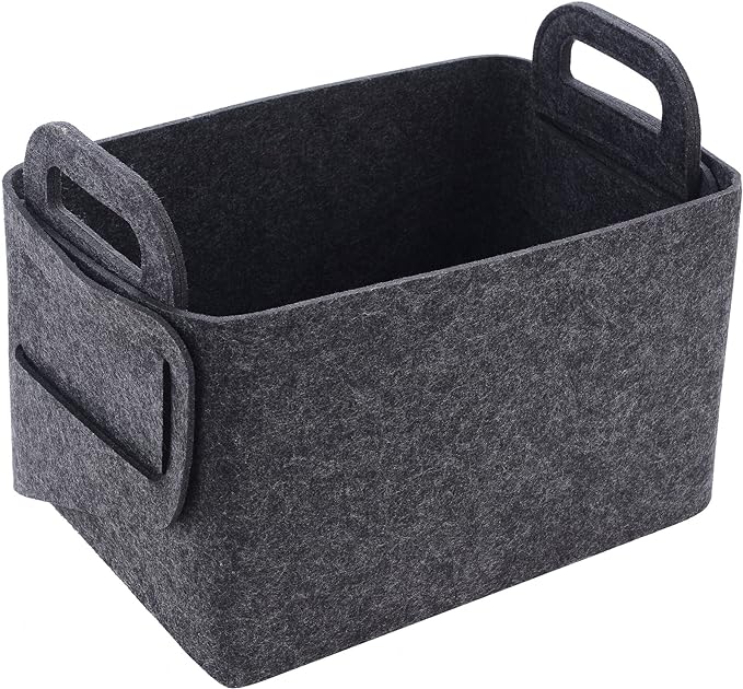 Minoisome Storage Basket Felt Storage Bin Collapsible& Convenient Box Organizer with Carry Handles for Office Bedroom Closet Babies Nursery Toys Laundry (Dark grey, 13.8inch（L）×9.5inch（W）×8.3inch（H）)