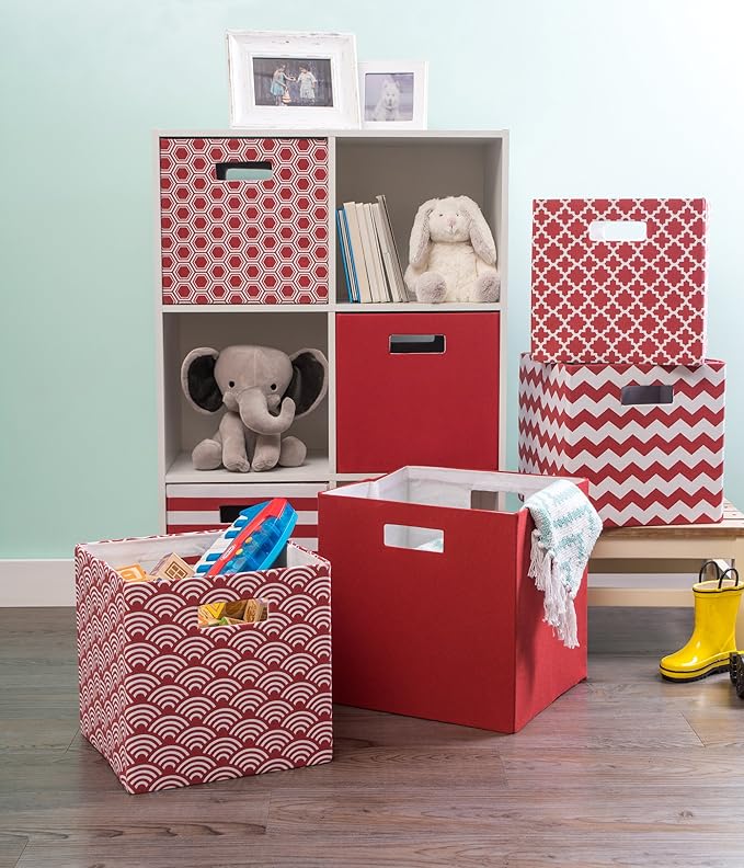 DII Hard Sided Collapsible Fabric Storage Container for Nursery, Offices, & Home Organization, (13x13x13) - Lattice Rust