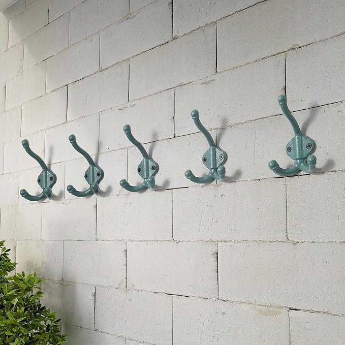Dseap Cast Iron Wall Hooks L=5”, Heavy Duty Coat Hooks, Rustic Vintage Farmhouse Hook for Hanging Winter Coats Jackets Towels Hats Bags Plants, Mint Green, Pack of 10 (GripBold)