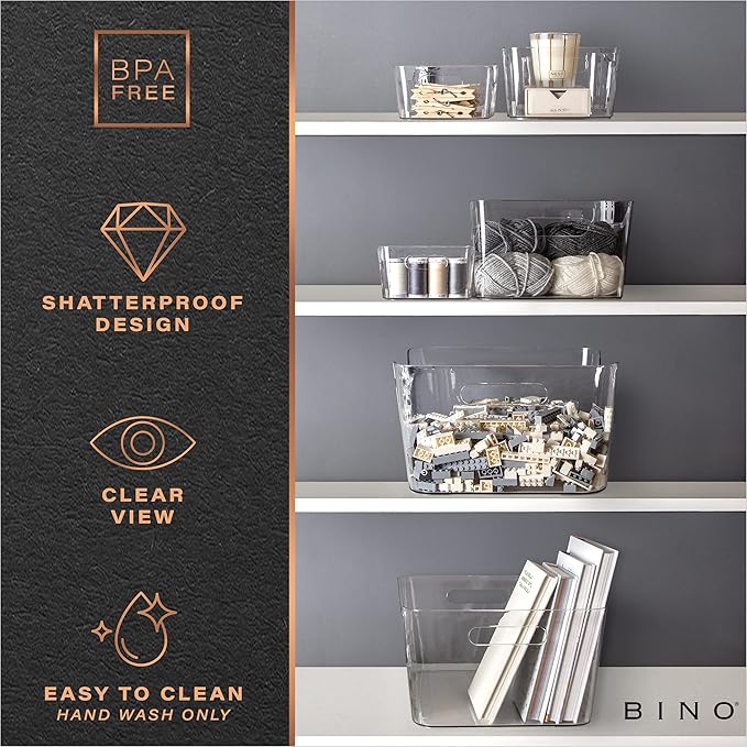 BINO Plastic Storage Basket, Large | Multi-Use Storage Basket | Rectangular Cabinet Organizer | Baskets for Organizing with Handles | Home & Office Organization & Container Storage