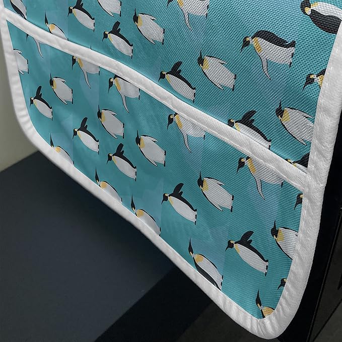 Ambesonne Turquoise Blue Microwave Oven Cover, Icebergs and Penguins, Water Resistant Organizer with Pockets for Kitchen, 36" x 12", Turquoise Grey