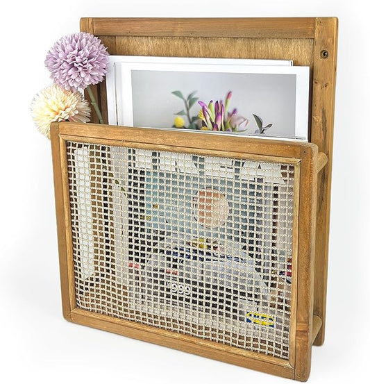 Wooden Wall Mounted Magazine Rack, Boho Style Wall File Organizer, File Holder For Entryway Living Room Kids’ room and Office, Magazine Holder, Hanging Mail Organizer (Brown)