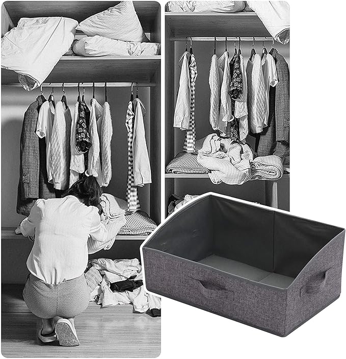 4 Pack Trapezoid Large Foldable Closet Storage Bins with Handle, Fabric Storage Organizer Cube Cloth Containers Linen Box Shelf Baskets for Clothes Clothing Shelves Wardrobe