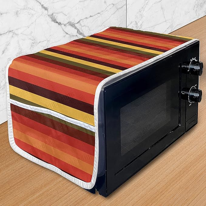Ambesonne Abstract Microwave Oven Cover, Vertical Striped Color Bands Vibrant Tones Geometric Straight Lines Design, Water Resistant Organizer with Pockets for Kitchen, 36" x 12", Red Green